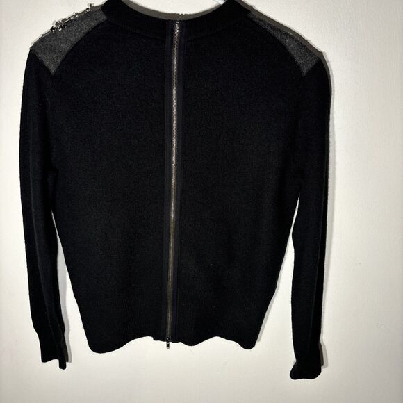 J. Crew Sweater Black Wool Pullover Bead Shoulders Long Sleeve Back Zip Size M - Picture 9 of 13